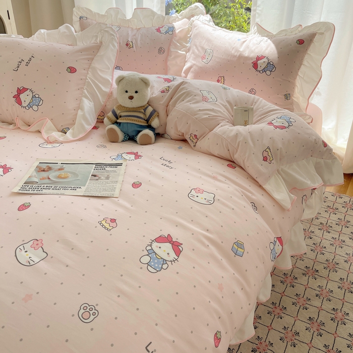 91家纺网 家纺一手货源 找家纺 （总）桃心家居 2025新款A类云柔水洗棉花边四件套