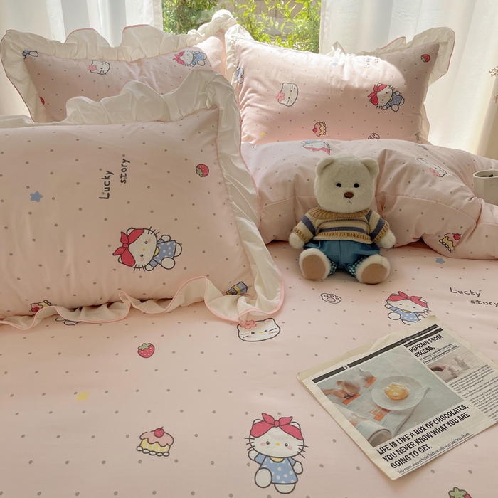 91家纺网 家纺一手货源 找家纺 （总）桃心家居 2025新款A类云柔水洗棉花边四件套