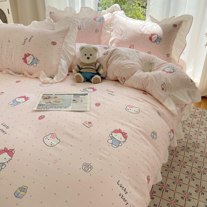 91家纺网 家纺一手货源 找家纺 （总）桃心家居 2025新款A类云柔水洗棉花边四件套