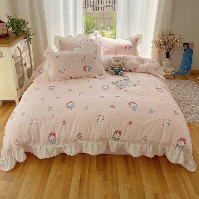 91家纺网 家纺一手货源 找家纺 （总）桃心家居 2025新款A类云柔水洗棉花边四件套