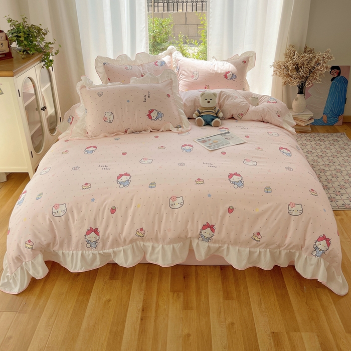 91家纺网 家纺一手货源 找家纺 （总）桃心家居 2025新款A类云柔水洗棉花边四件套