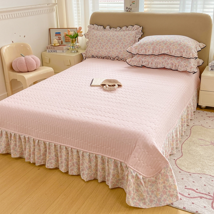 91家纺网 家纺一手货源 找家纺 （总）大麦家纺 2025年新款云感棉双层纱花边床盖夏被夏凉被空调被四件套