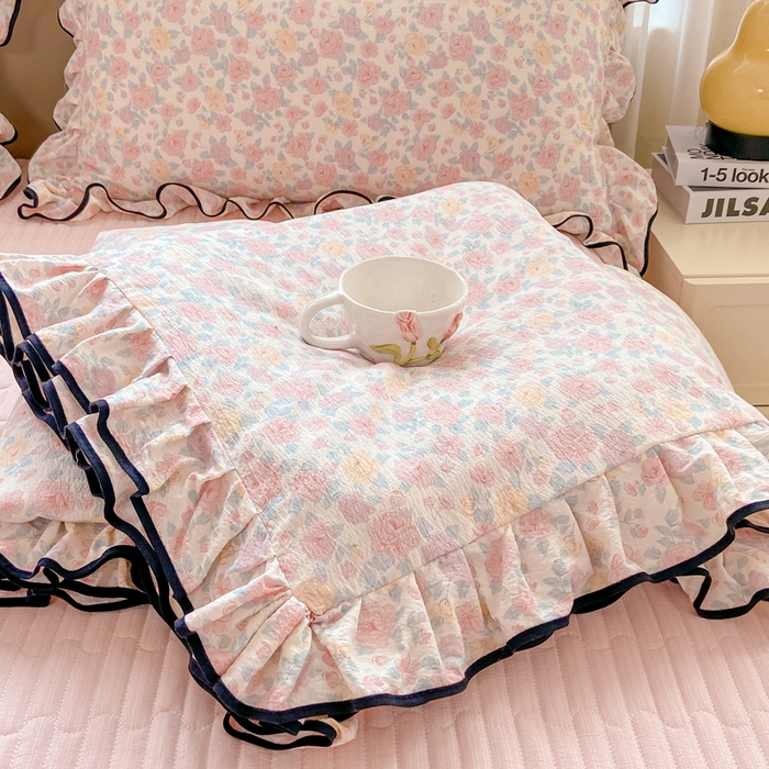 91家纺网 家纺一手货源 找家纺 （总）大麦家纺 2025年新款云感棉双层纱花边床盖夏被夏凉被空调被四件套