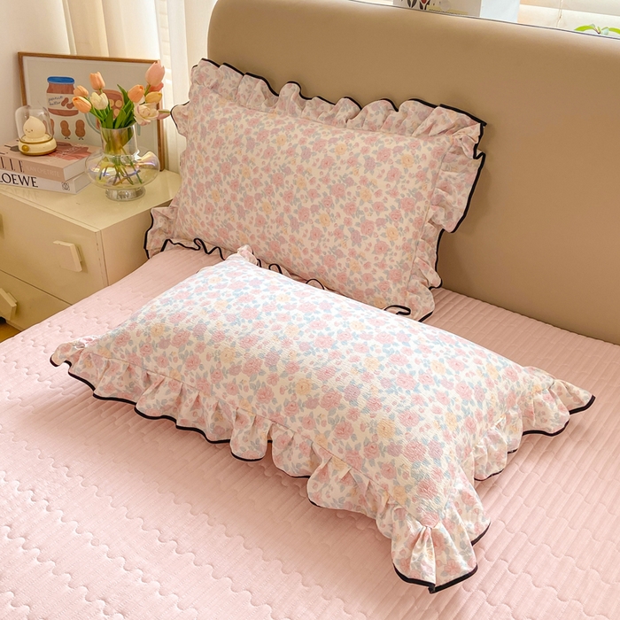 91家纺网 家纺一手货源 找家纺 （总）大麦家纺 2025年新款云感棉双层纱花边床盖夏被夏凉被空调被四件套