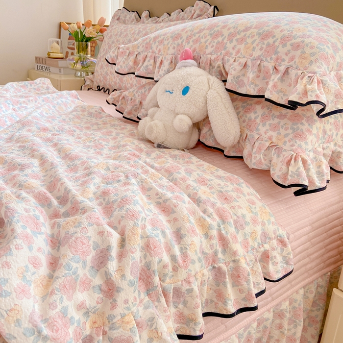 91家纺网 家纺一手货源 找家纺 （总）大麦家纺 2025年新款云感棉双层纱花边床盖夏被夏凉被空调被四件套