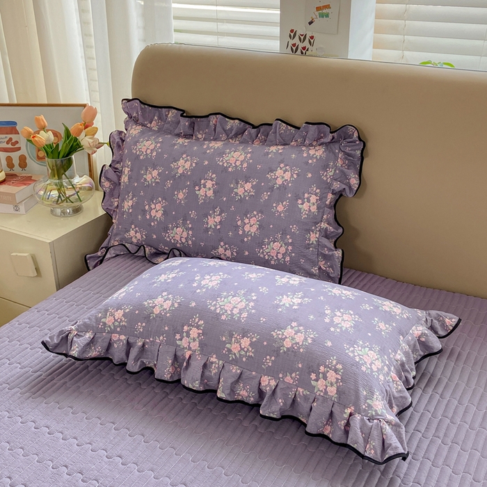 91家纺网 家纺一手货源 找家纺 大麦家纺 2025年新款云感棉双层纱花边床盖夏被夏凉被空调被四件套 豆蔻