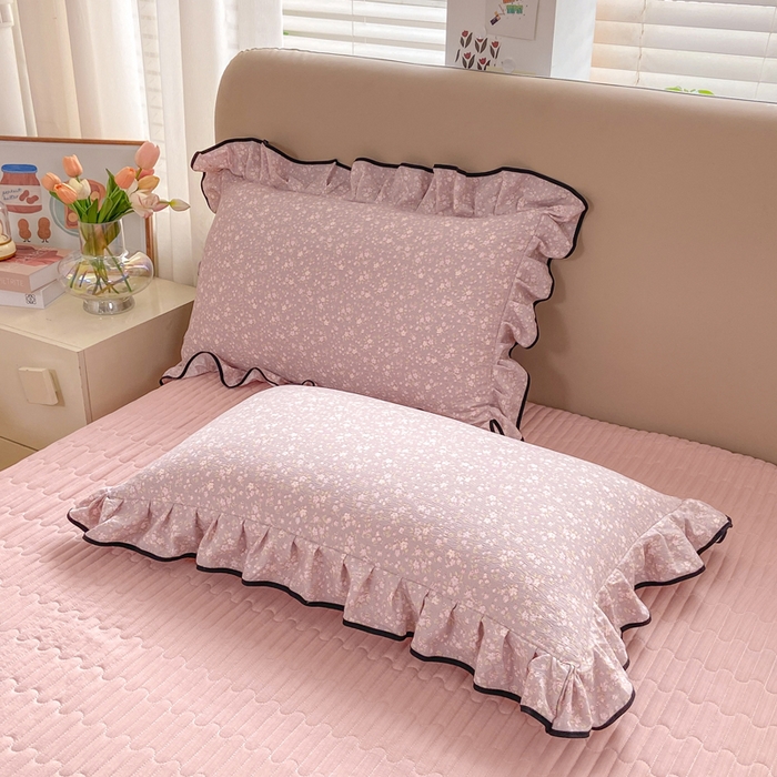 91家纺网 家纺一手货源 找家纺 大麦家纺 2025年新款云感棉双层纱花边床盖夏被夏凉被空调被四件套 繁花