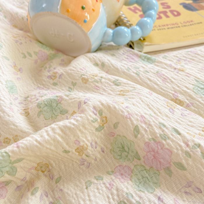 91家纺网 家纺一手货源 找家纺 大麦家纺 2025年新款云感棉双层纱花边床盖夏被夏凉被空调被四件套 薄荷微凉