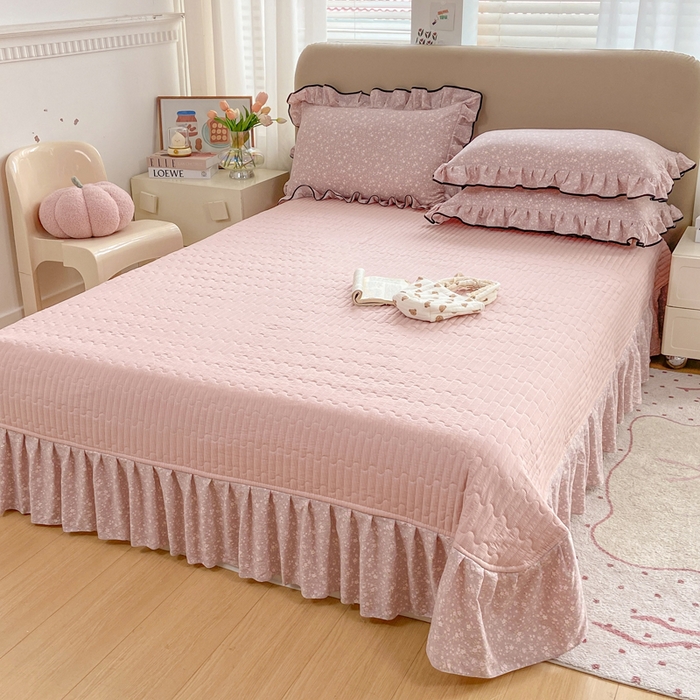 91家纺网 家纺一手货源 找家纺 大麦家纺 2025年新款云感棉双层纱花边床盖夏被夏凉被空调被四件套 繁花