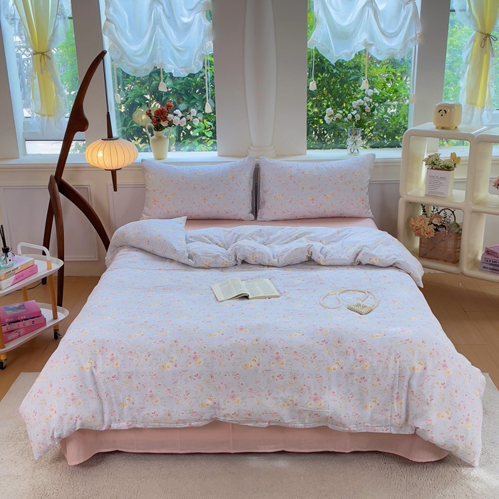 91家纺网 家纺一手货源 找家纺 （总）集布 2025新款活性印染全棉双层纱四件套