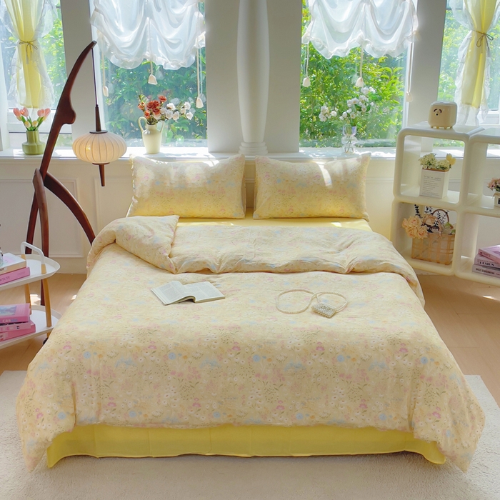 91家纺网 家纺一手货源 找家纺 （总）集布 2025新款活性印染全棉双层纱四件套