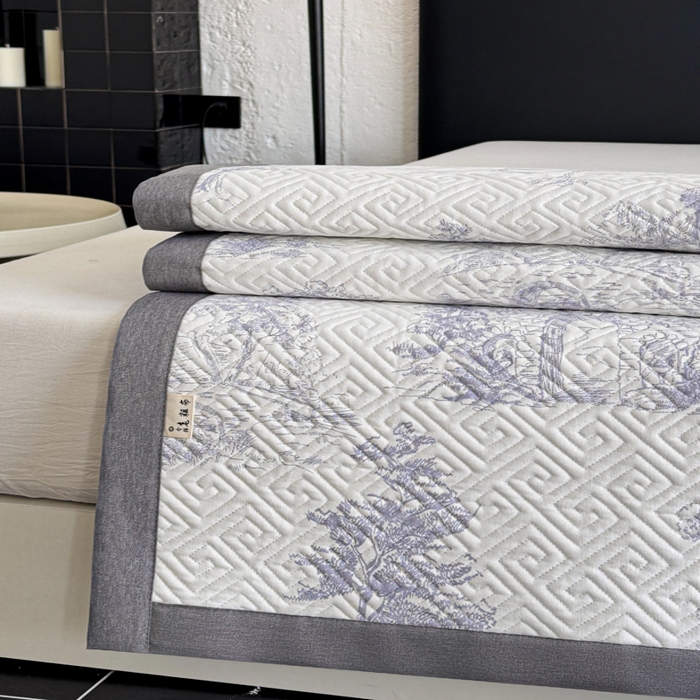 91家纺网 家纺一手货源 找家纺 简宜家居（朝初家纺） 2025春夏新款全棉纯棉老粗布床单绗缝凉席席子 床褥 薄垫子 一席多用 民俗 蓝