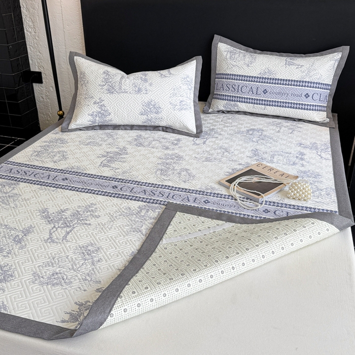 91家纺网 家纺一手货源 找家纺 简宜家居（朝初家纺） 2025春夏新款全棉纯棉老粗布床单绗缝凉席席子 床褥 薄垫子 一席多用 民俗 蓝