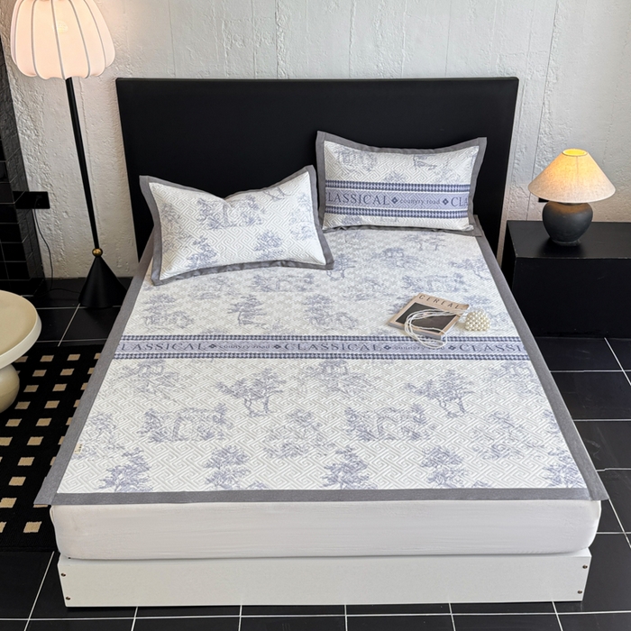 91家纺网 家纺一手货源 找家纺 简宜家居（朝初家纺） 2025春夏新款全棉纯棉老粗布床单绗缝凉席席子 床褥 薄垫子 一席多用 民俗 蓝