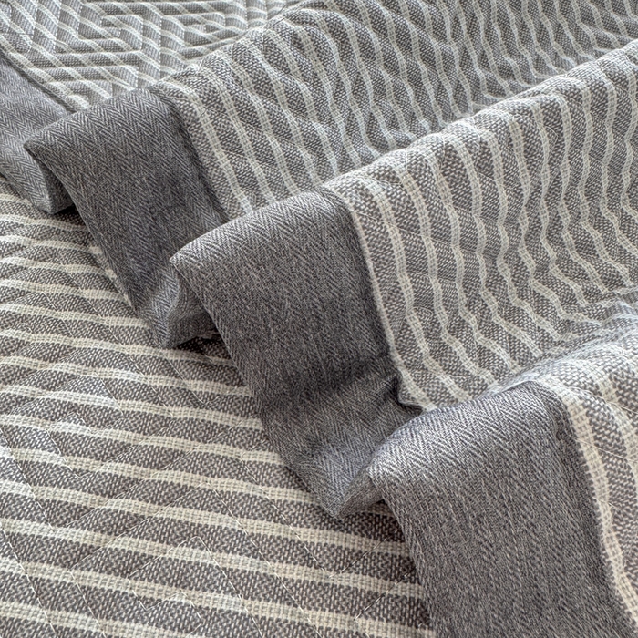 91家纺网 家纺一手货源 找家纺 简宜家居（朝初家纺） 2025春夏新款全棉纯棉老粗布床单绗缝凉席席子 床褥 薄垫子 一席多用 条纹-灰