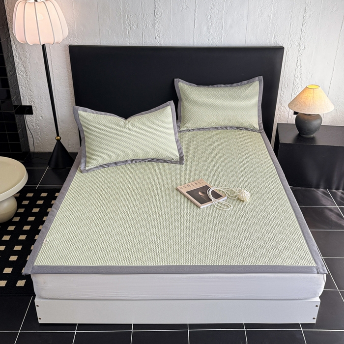 91家纺网 家纺一手货源 找家纺 简宜家居（朝初家纺） 2025春夏新款全棉纯棉老粗布床单绗缝凉席席子 床褥 薄垫子 一席多用 条纹-绿野