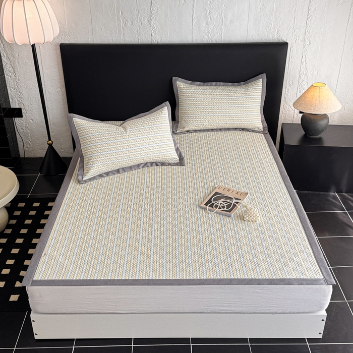 91家纺网 家纺一手货源 找家纺 简宜家居（朝初家纺） 2025春夏新款全棉纯棉老粗布床单绗缝凉席席子 床褥 薄垫子 一席多用 条纹-悠韵