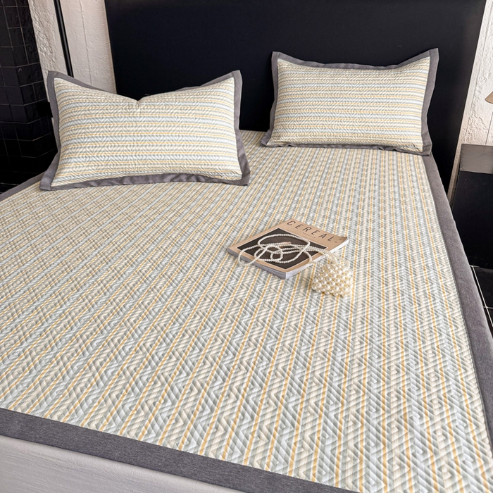 91家纺网 家纺一手货源 找家纺 简宜家居（朝初家纺） 2025春夏新款全棉纯棉老粗布床单绗缝凉席席子 床褥 薄垫子 一席多用 条纹-悠韵