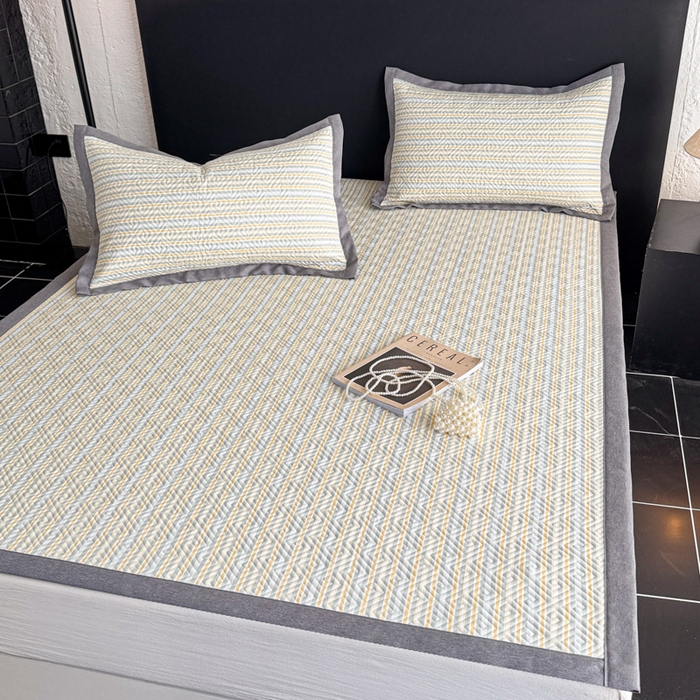 91家纺网 家纺一手货源 找家纺 简宜家居（朝初家纺） 2025春夏新款全棉纯棉老粗布床单绗缝凉席席子 床褥 薄垫子 一席多用 条纹-悠韵