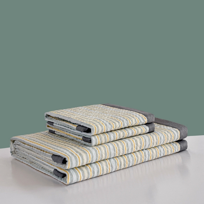 91家纺网 家纺一手货源 找家纺 简宜家居（朝初家纺） 2025春夏新款全棉纯棉老粗布床单绗缝凉席席子 床褥 薄垫子 一席多用 条纹-悠韵