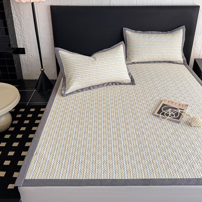 91家纺网 家纺一手货源 找家纺 简宜家居（朝初家纺） 2025春夏新款全棉纯棉老粗布床单绗缝凉席席子 床褥 薄垫子 一席多用 条纹-悠韵