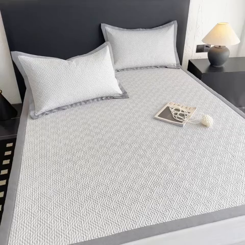 91家纺网 家纺一手货源 找家纺 简宜家居（朝初家纺） 2025春夏新款全棉纯棉老粗布床单绗缝凉席席子 床褥 薄垫子 一席多用 条纹-灰