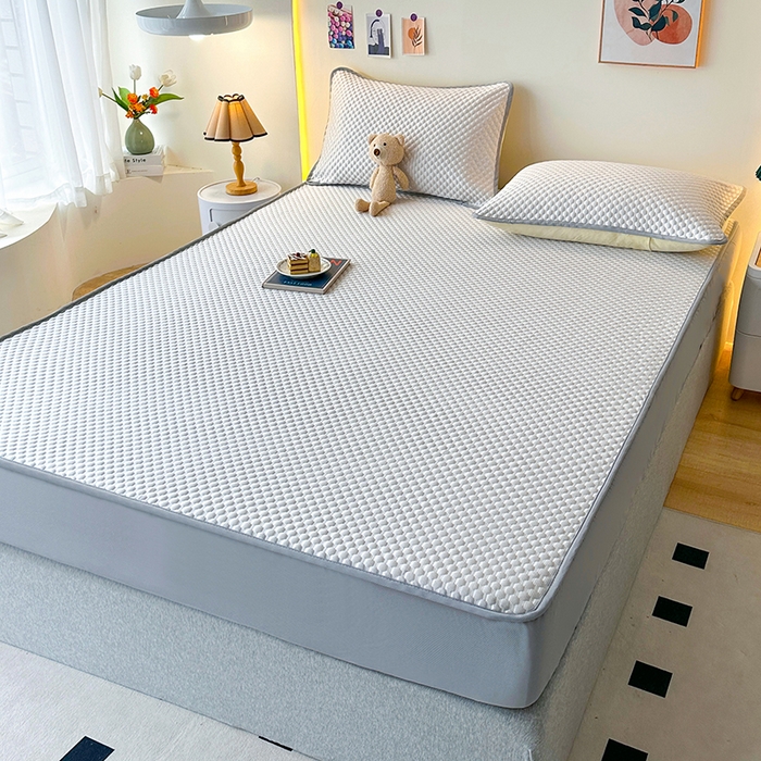 91家纺网 家纺一手货源 找家纺 爱洛家纺 2025春夏新款A类冰丝豆豆凉席席子-床笠款 床笠-浅灰