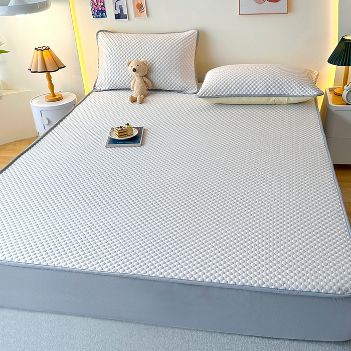 91家纺网 家纺一手货源 找家纺 爱洛家纺 2025春夏新款A类冰丝豆豆凉席席子-床笠款 床笠-浅灰