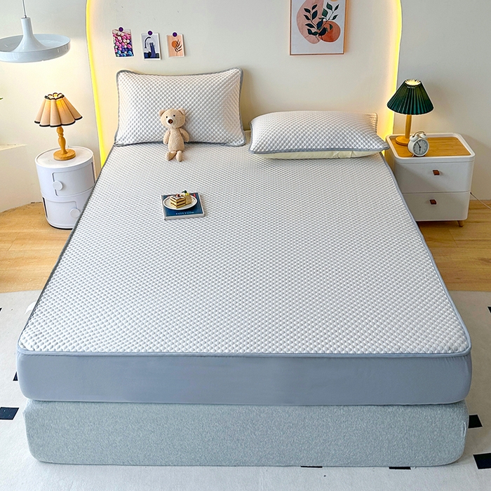 91家纺网 家纺一手货源 找家纺 爱洛家纺 2025春夏新款A类冰丝豆豆凉席席子-床笠款 床笠-浅灰