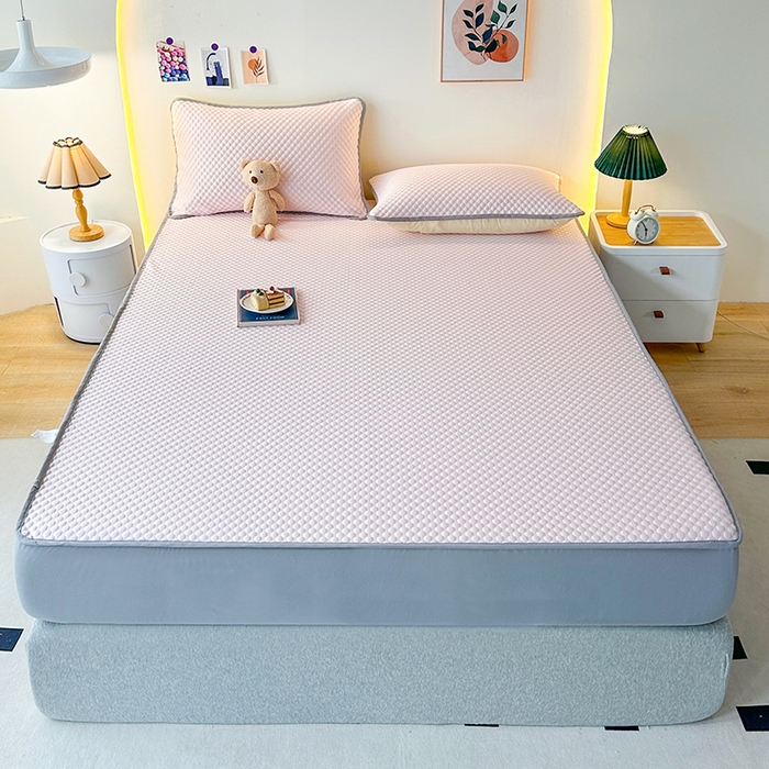 91家纺网 家纺一手货源 找家纺 爱洛家纺 2025春夏新款A类冰丝豆豆凉席席子-床笠款 床笠-粉玉