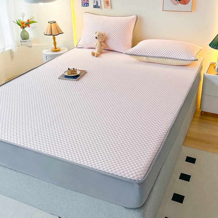 91家纺网 家纺一手货源 找家纺 爱洛家纺 2025春夏新款A类冰丝豆豆凉席席子-床笠款 床笠-粉玉