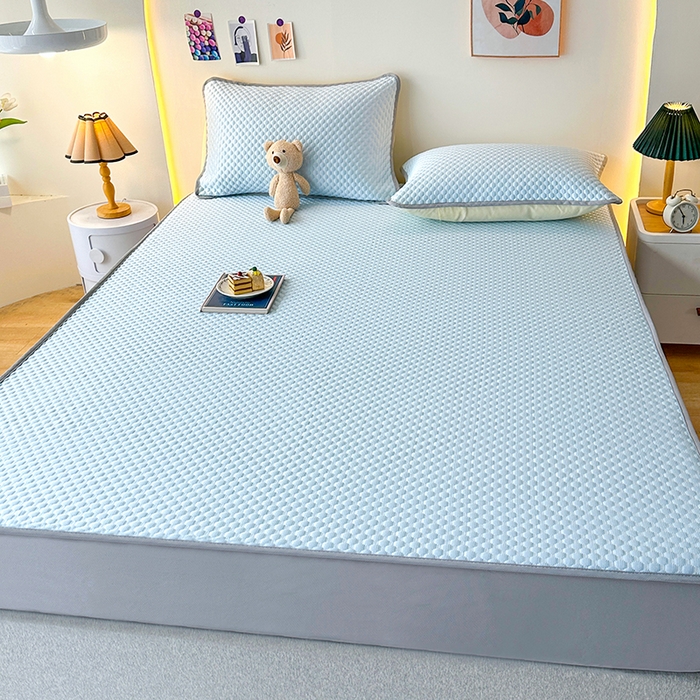 91家纺网 家纺一手货源 找家纺 爱洛家纺 2025春夏新款A类冰丝豆豆凉席席子-床笠款 床笠-浅天蓝