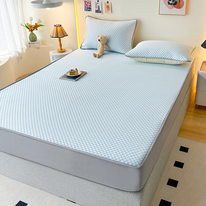 91家纺网 家纺一手货源 找家纺 爱洛家纺 2025春夏新款A类冰丝豆豆凉席席子-床笠款 床笠-浅天蓝