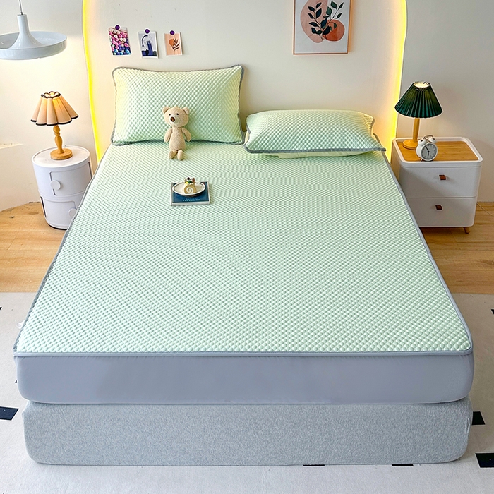 91家纺网 家纺一手货源 找家纺 爱洛家纺 2025春夏新款A类冰丝豆豆凉席席子-床笠款 床笠-水绿