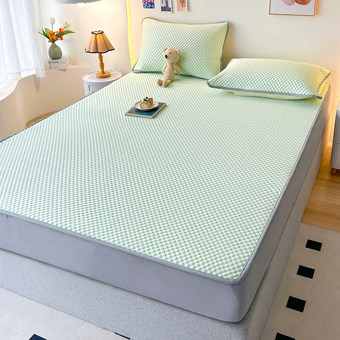 91家纺网 家纺一手货源 找家纺 爱洛家纺 2025春夏新款A类冰丝豆豆凉席席子-床笠款 床笠-水绿