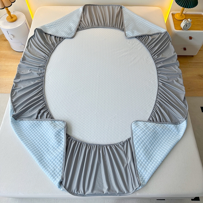 91家纺网 家纺一手货源 找家纺 爱洛家纺 2025春夏新款A类冰丝豆豆凉席席子-床笠款 床笠-浅天蓝