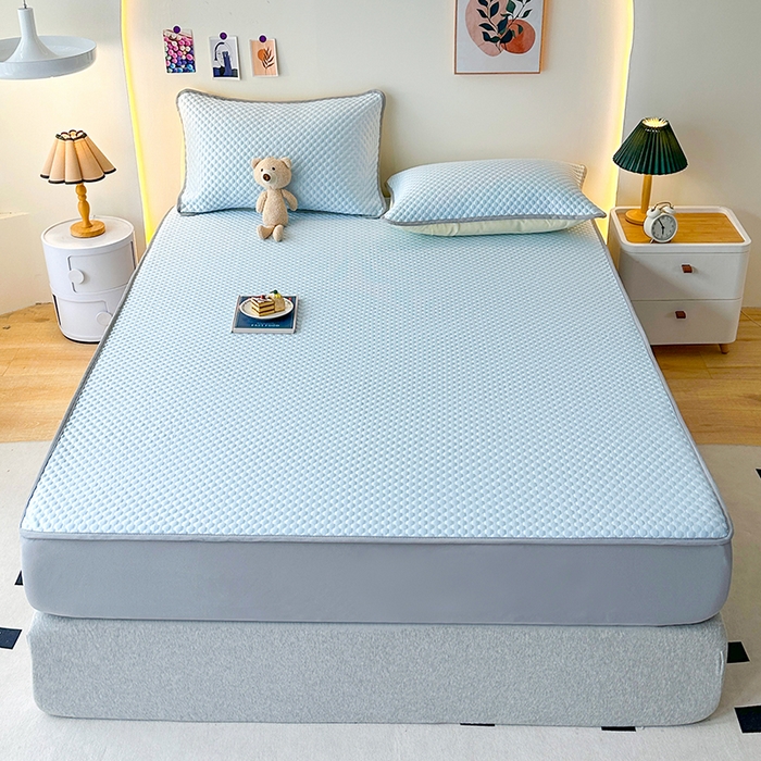 91家纺网 家纺一手货源 找家纺 爱洛家纺 2025春夏新款A类冰丝豆豆凉席席子-床笠款 床笠-浅天蓝