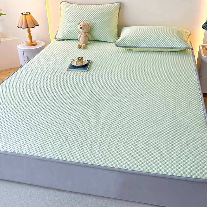 91家纺网 家纺一手货源 找家纺 爱洛家纺 2025春夏新款A类冰丝豆豆凉席席子-床笠款 床笠-水绿