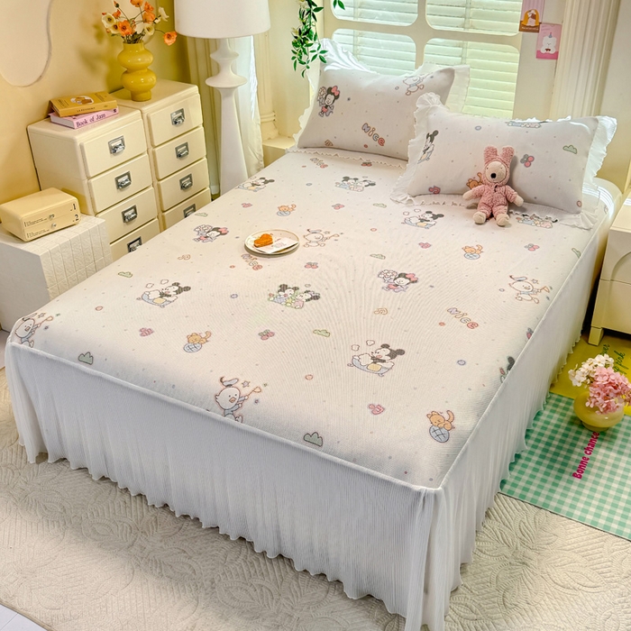 91家纺网 家纺一手货源 找家纺 逸尚阁 2025新款印花冰藤床裙凉席三件套 欢乐世界