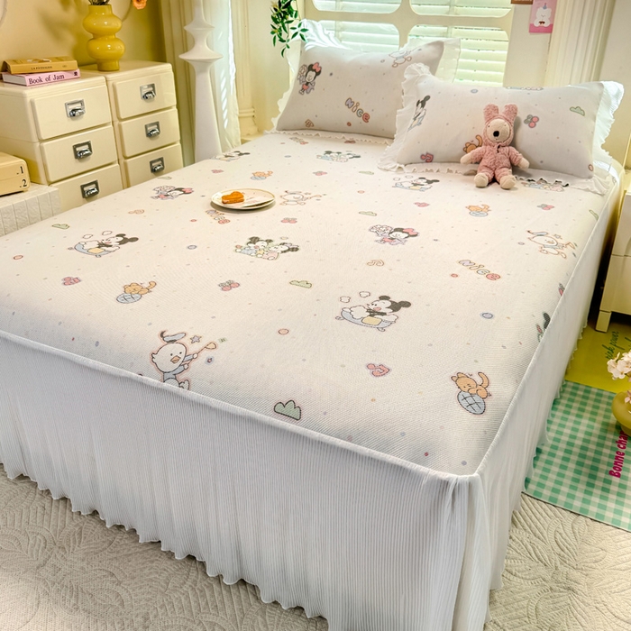 91家纺网 家纺一手货源 找家纺 逸尚阁 2025新款印花冰藤床裙凉席三件套 欢乐世界