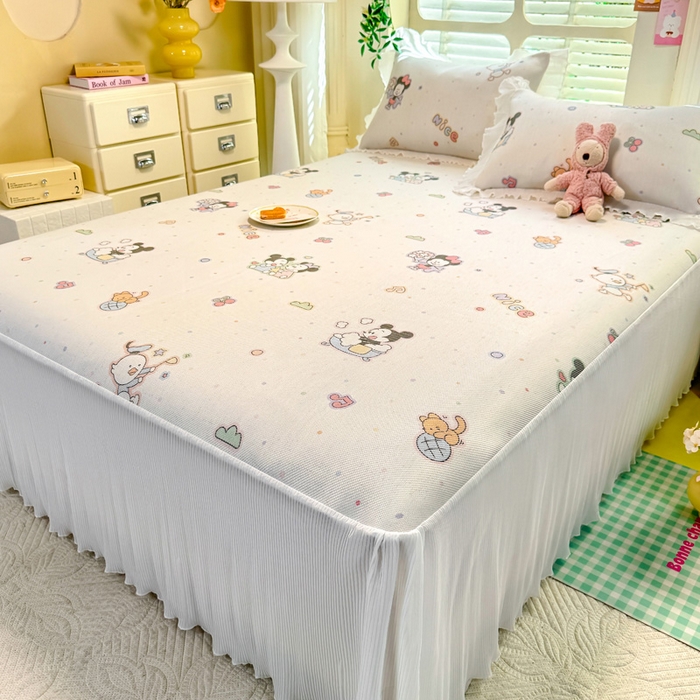 91家纺网 家纺一手货源 找家纺 逸尚阁 2025新款印花冰藤床裙凉席三件套 欢乐世界