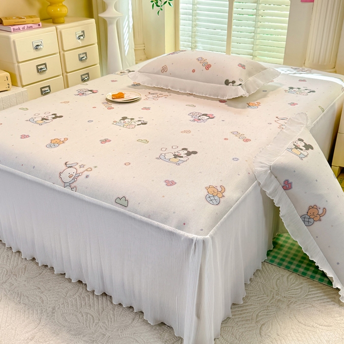 91家纺网 家纺一手货源 找家纺 逸尚阁 2025新款印花冰藤床裙凉席三件套 欢乐世界