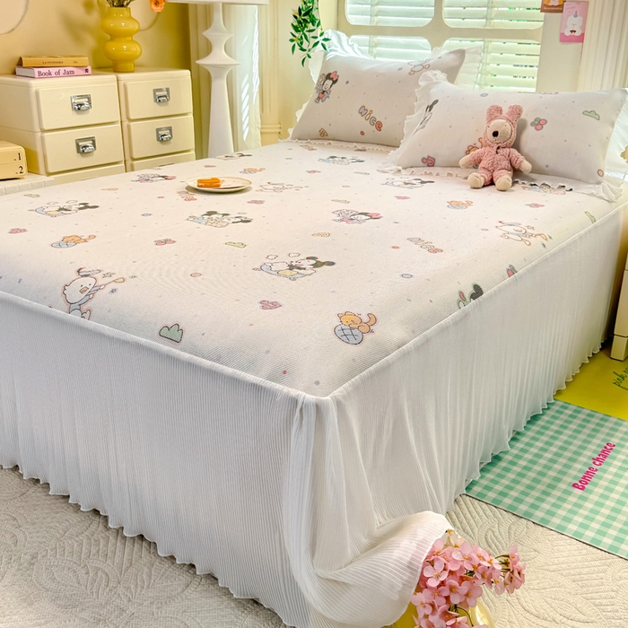 91家纺网 家纺一手货源 找家纺 逸尚阁 2025新款印花冰藤床裙凉席三件套 欢乐世界