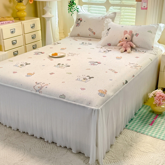 91家纺网 家纺一手货源 找家纺 逸尚阁 2025新款印花冰藤床裙凉席三件套 欢乐世界