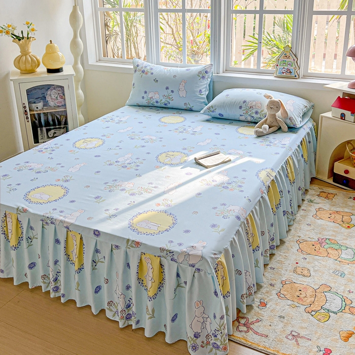 91家纺网 家纺一手货源 找家纺 （总）极梦家纺 2025新款磨毛印花床裙三件套（支持定制） （总链接二）