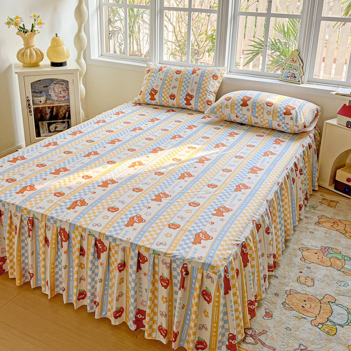 91家纺网 家纺一手货源 找家纺 （总）极梦家纺 2025新款磨毛印花床裙三件套（支持定制） （总链接二）