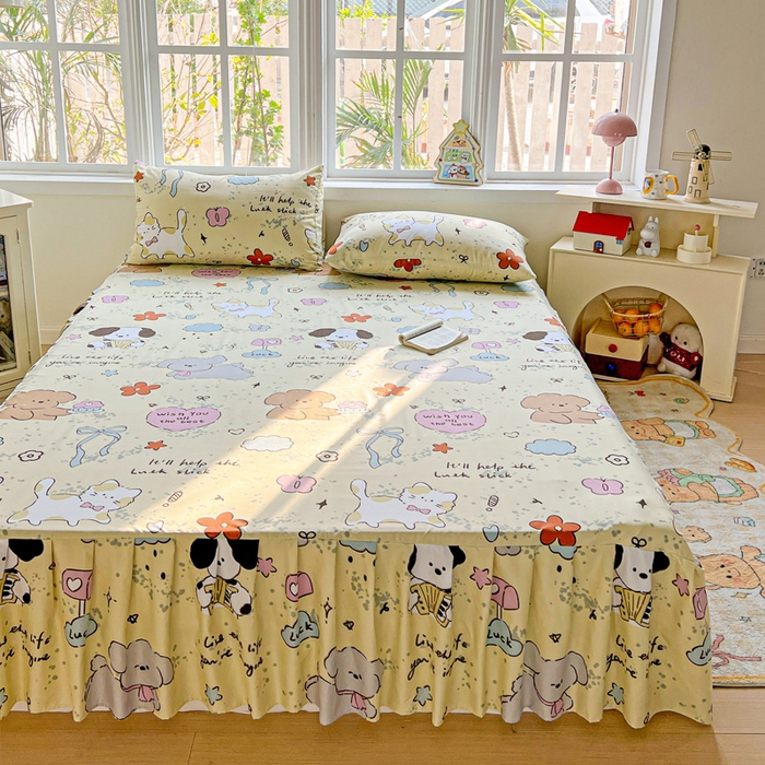 91家纺网 家纺一手货源 找家纺 极梦家纺 2025新款磨毛印花床裙三件套（支持定制） （总链接二） 无优小狗