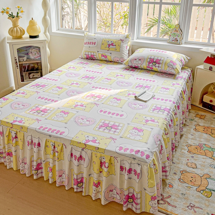 91家纺网 家纺一手货源 找家纺 （总）极梦家纺 2025新款磨毛印花床裙三件套（支持定制） （总链接二）