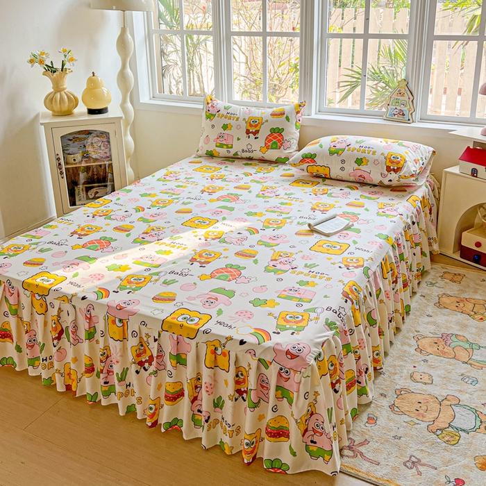 91家纺网 家纺一手货源 找家纺 （总）极梦家纺 2025新款磨毛印花床裙三件套（支持定制） （总链接二）