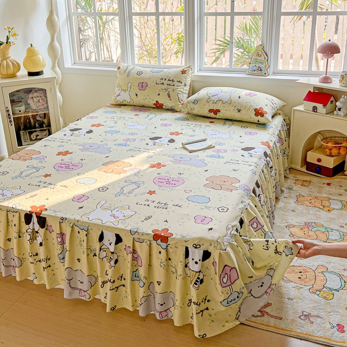 91家纺网 家纺一手货源 找家纺 极梦家纺 2025新款磨毛印花床裙三件套（支持定制） （总链接二） 无优小狗